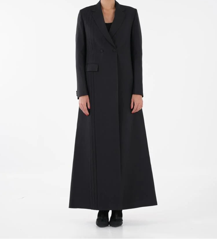 Classic Black Blazer Collar Open Abaya