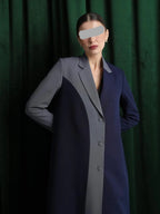 Navy Blue Colour Block Blazer Abaya with Grey Contrast Panel