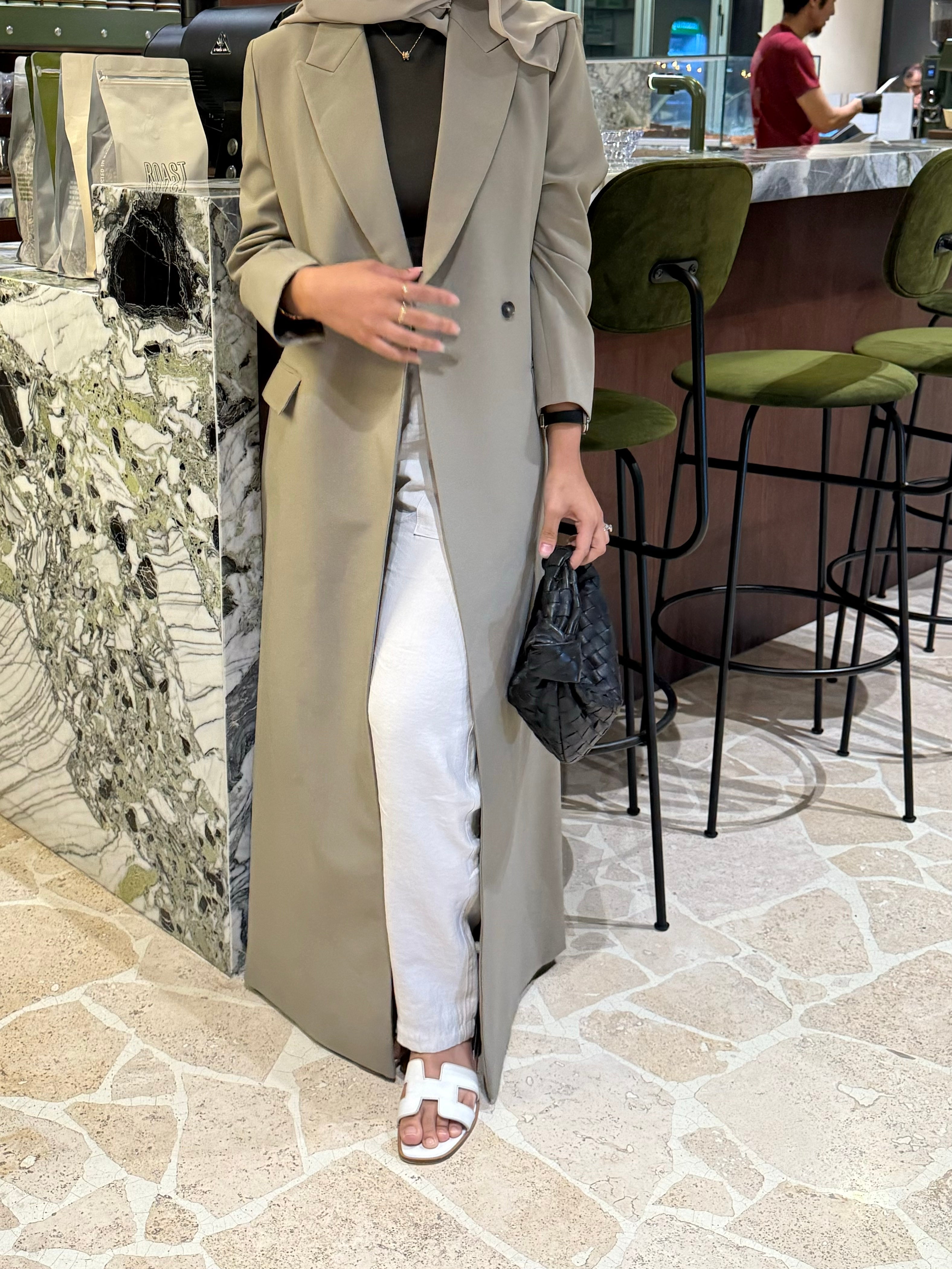 Lined crepe abaya, blazer cut -Grey