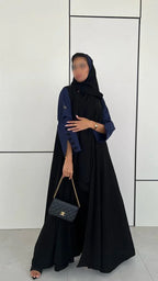 Black Abaya with Navy Blue sleeves with buttons