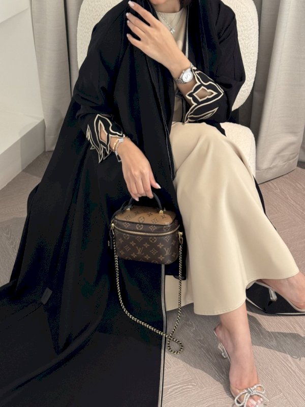 Black with Brown Embroidery Abaya with matching Inner