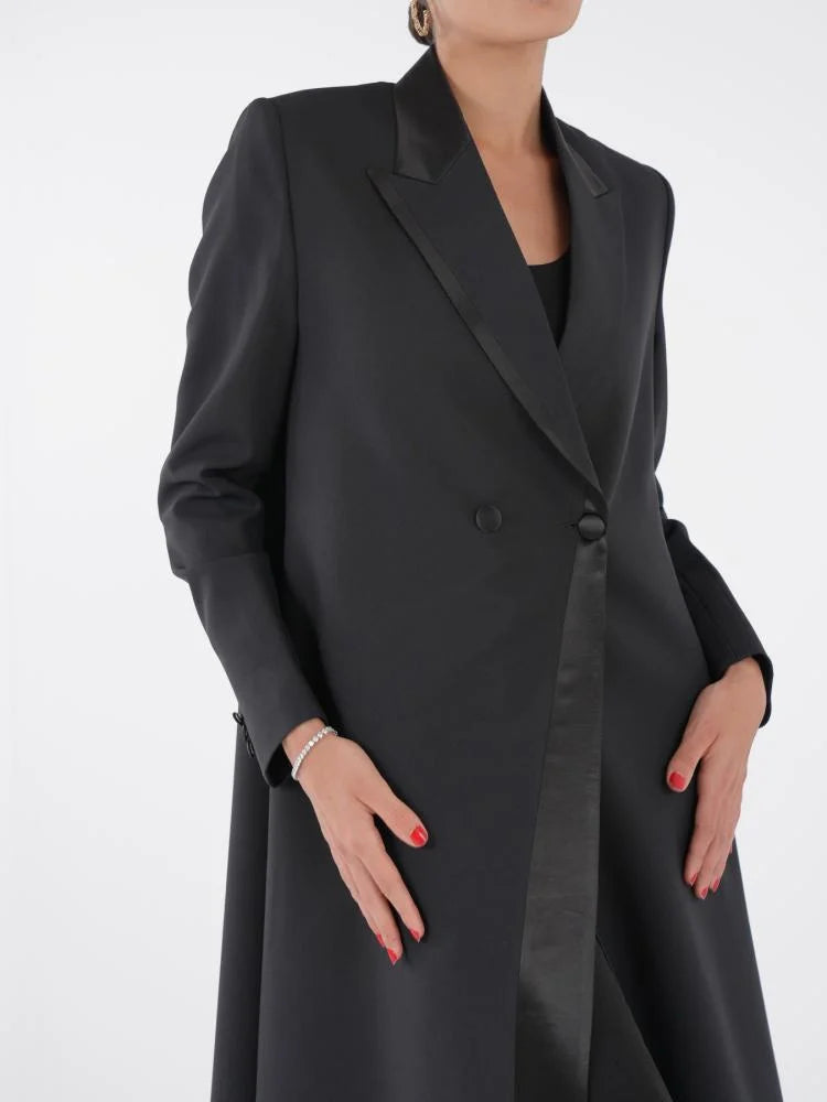 Luxury Black Satin Lapel Blazer Abaya