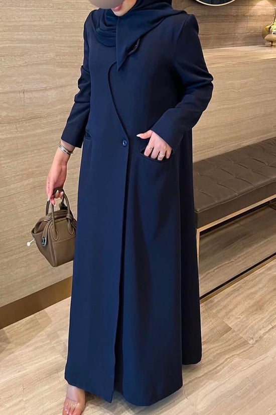 Navy Blue Overlap Abaya with Pocket Detail