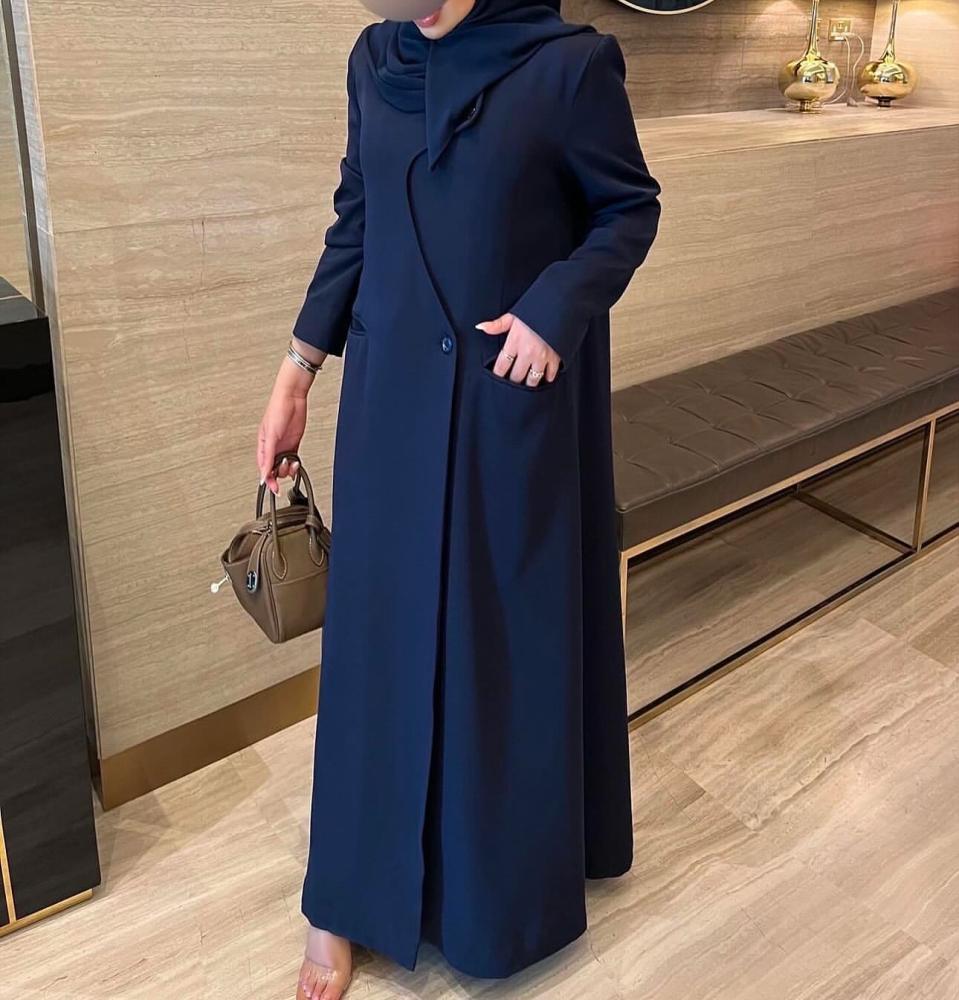 Navy Blue Overlap Abaya with Pocket Detail