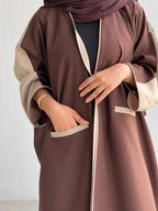 Brown with beige Abaya regular wrap cut