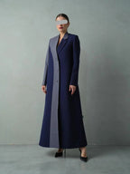 Navy Blue Colour Block Blazer Abaya with Grey Contrast Panel