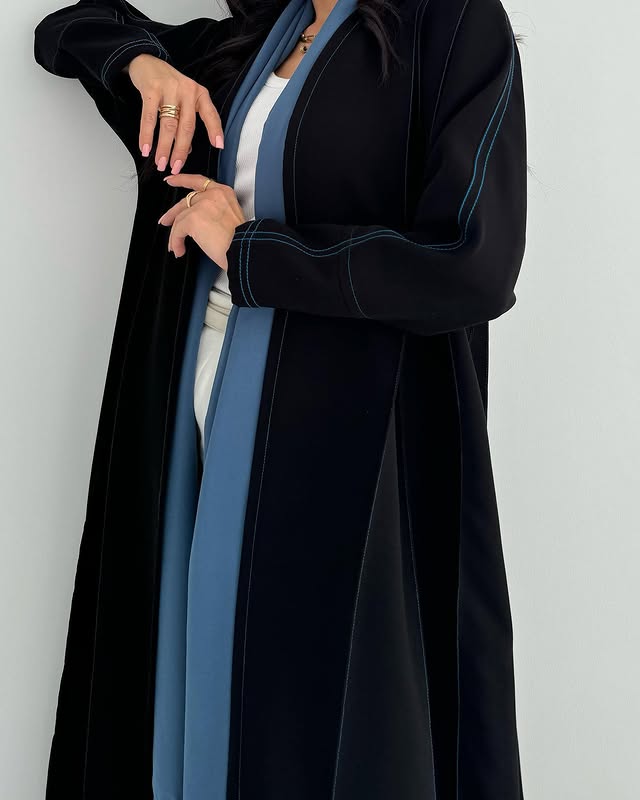 Black abaya with Teal contrast