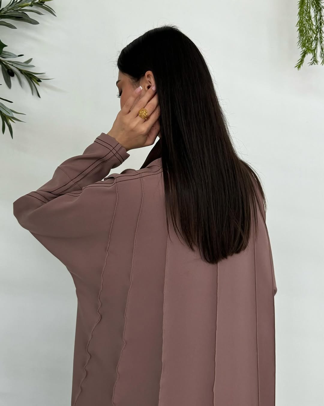 Brown abaya with thread work