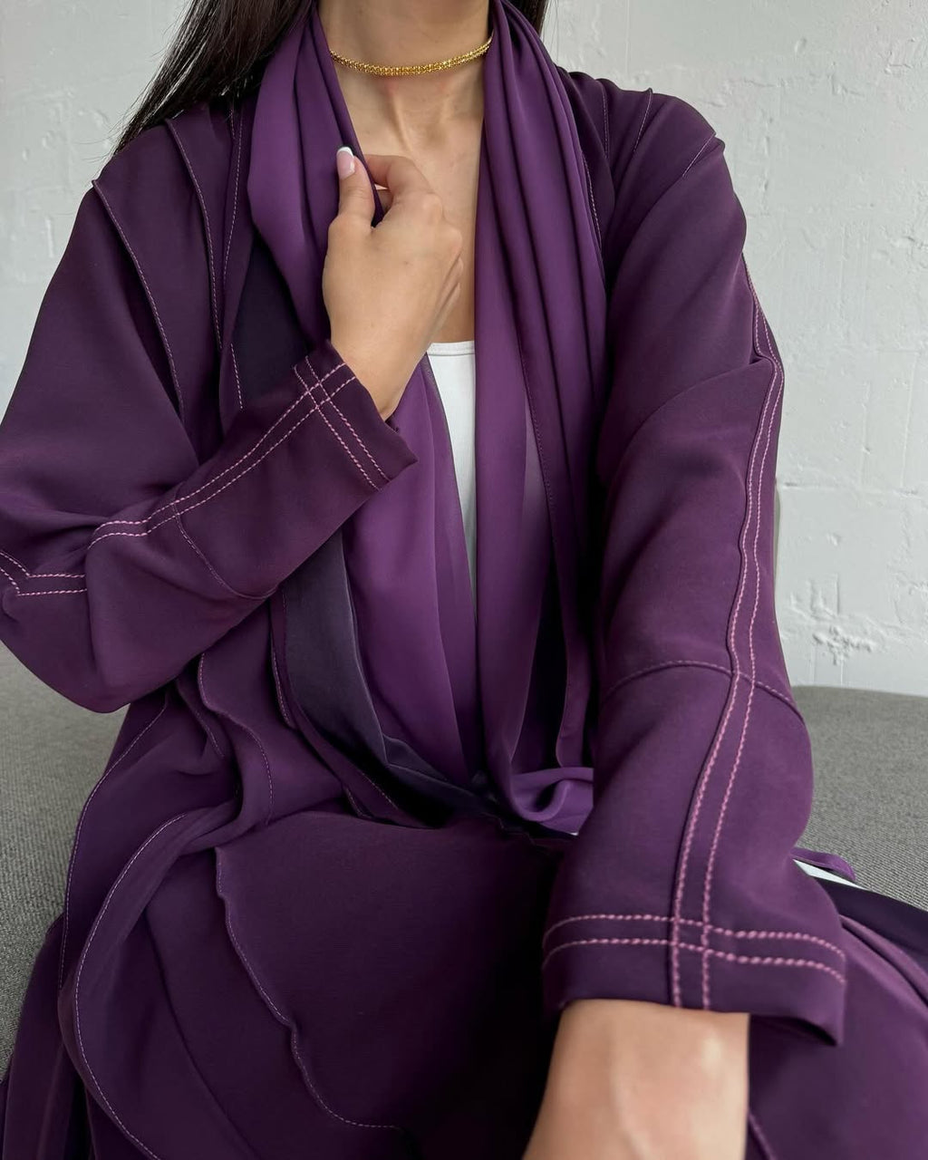Purple abaya with thread work