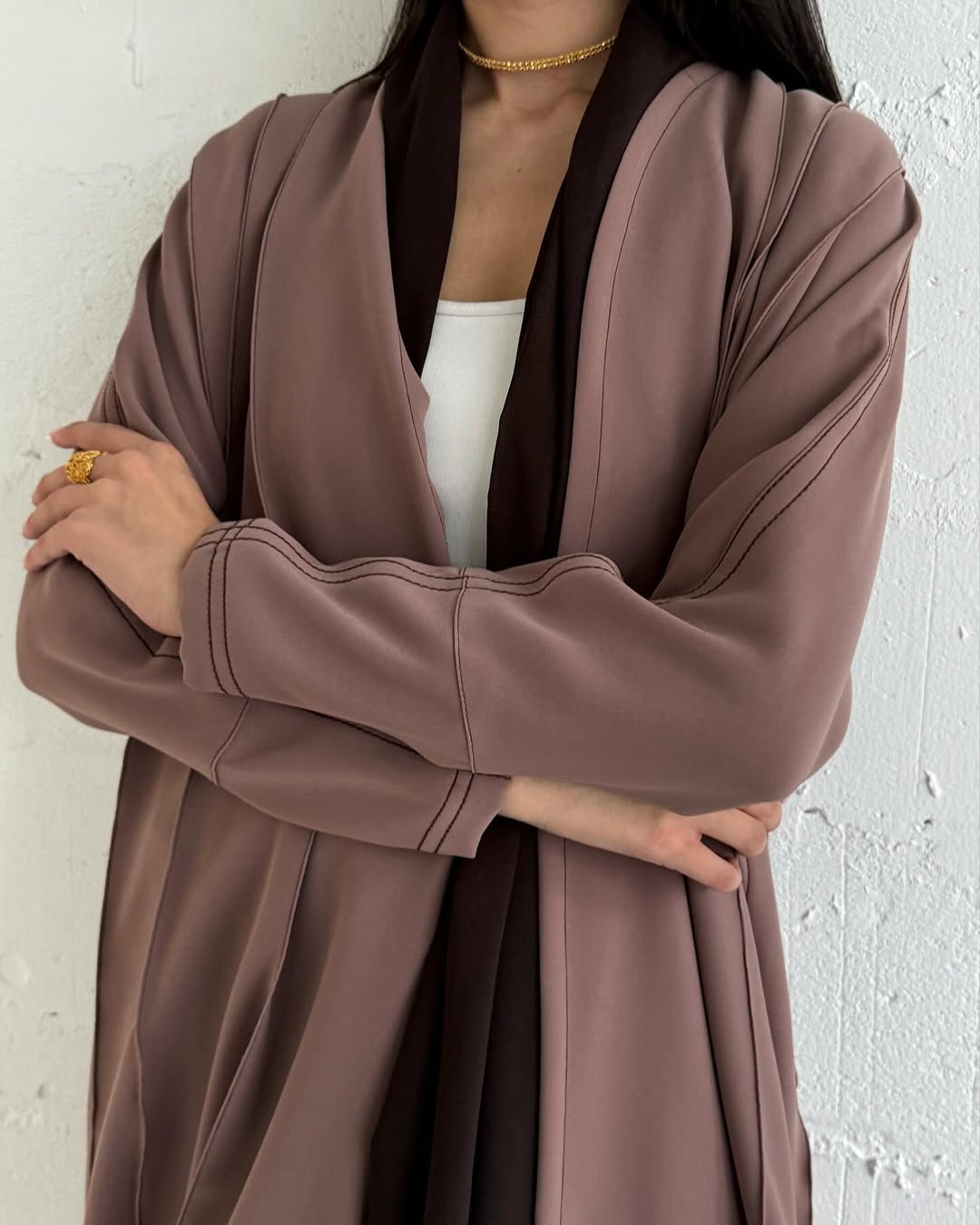 Brown abaya with thread work