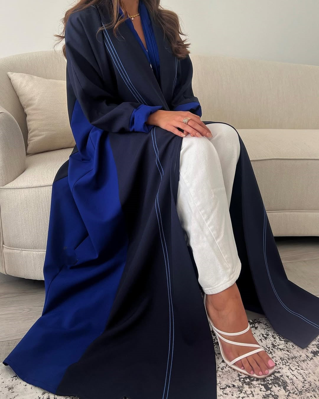 Double Shade Navy abaya with thread work