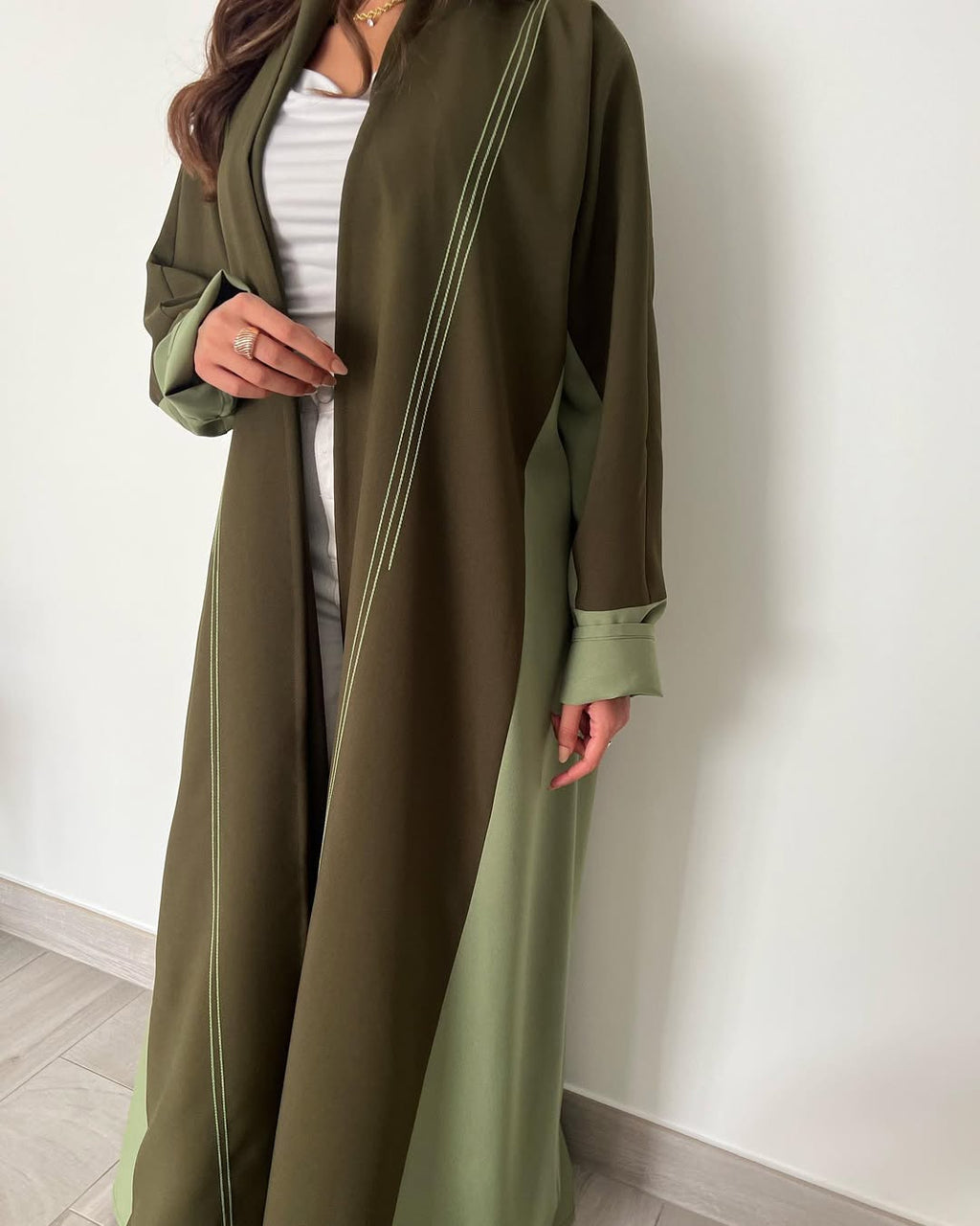 Double Shade Olive abaya with thread work