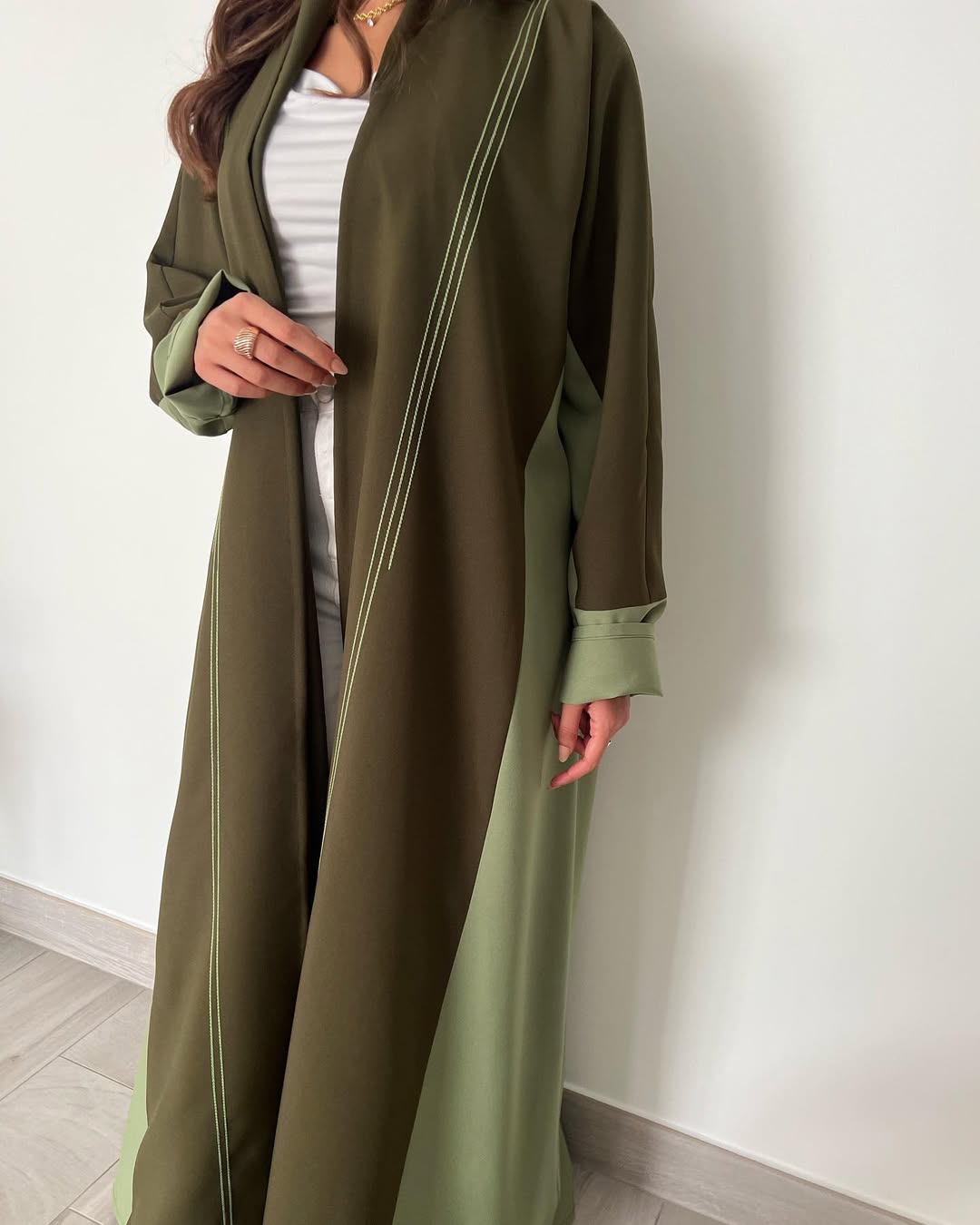 Double Shade Olive abaya with thread work