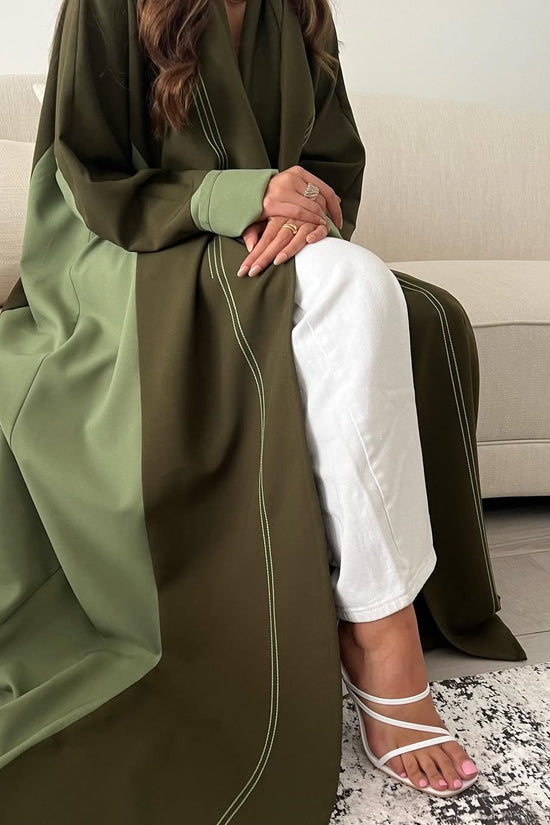 Double Shade Olive abaya with thread work