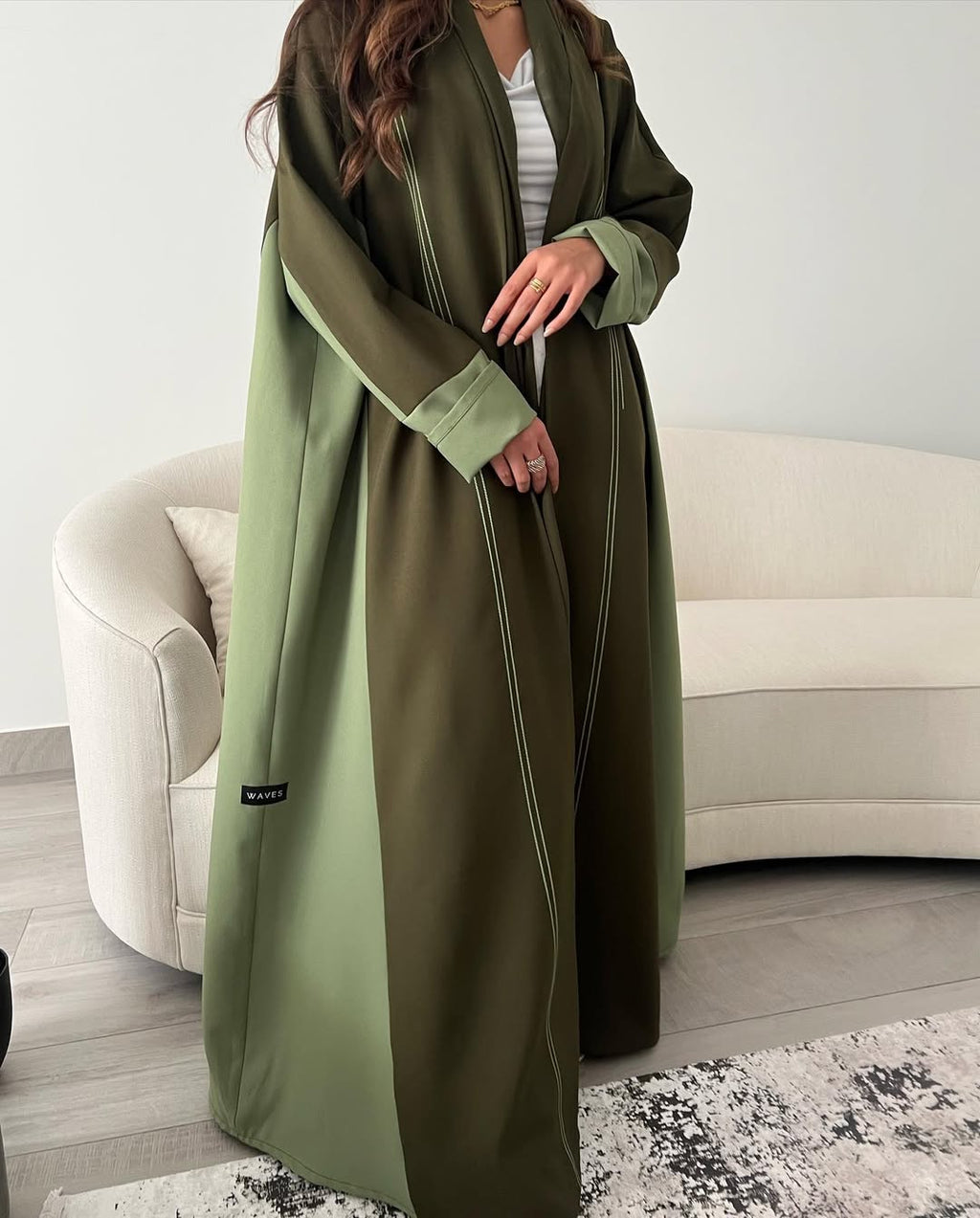 Double Shade Olive abaya with thread work