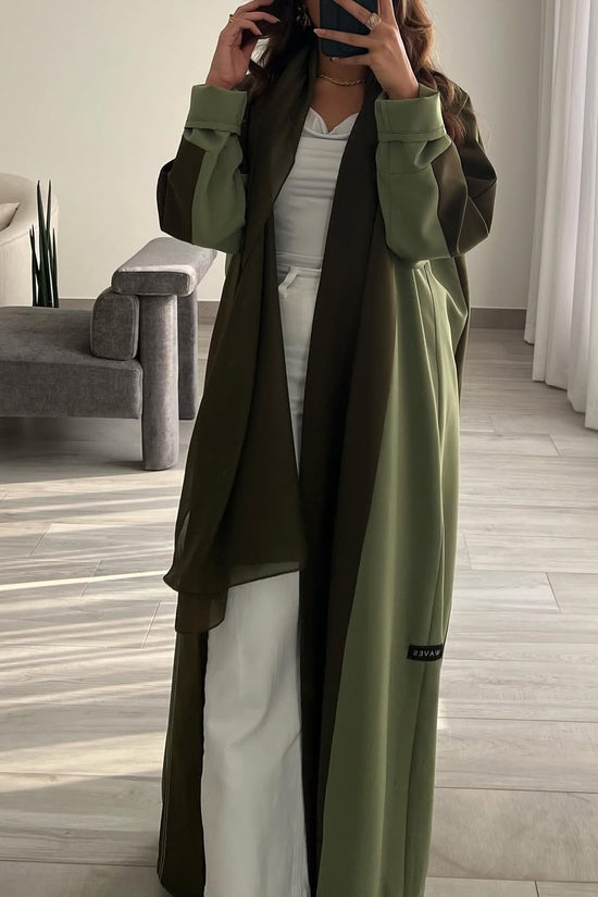 Double Shade Olive abaya with thread work