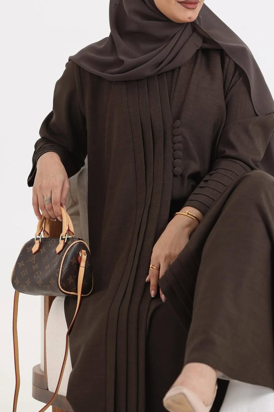 Brow Crepe pattern details Abaya