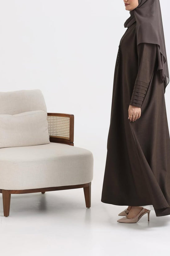 Brow Crepe pattern details Abaya