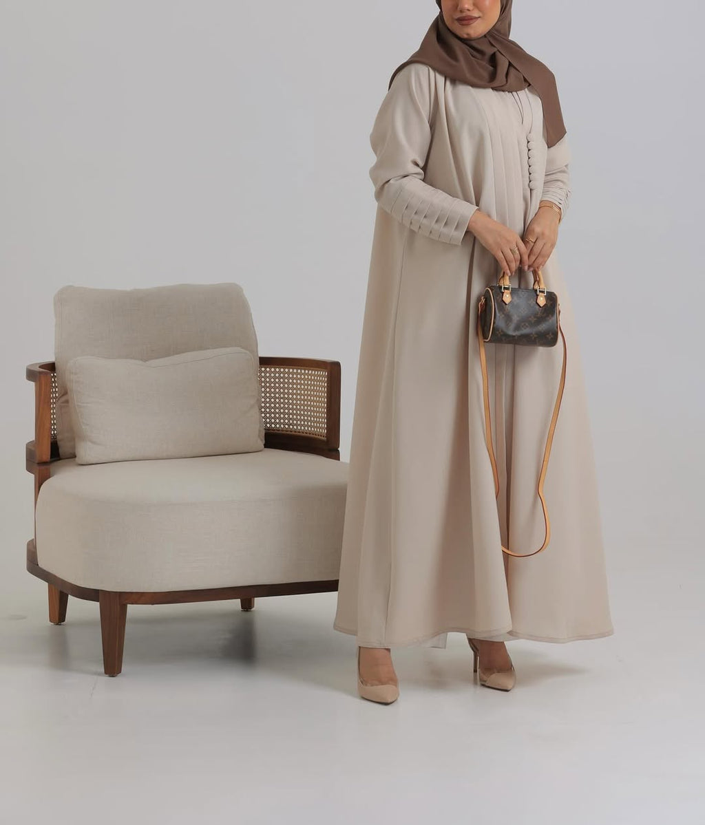 Beige Crepe pattern details Abaya