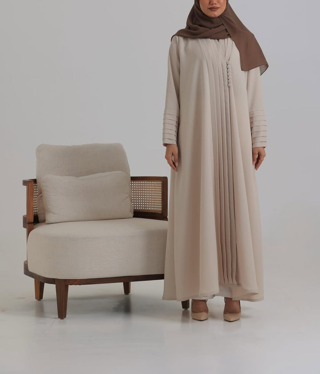 Beige Crepe pattern details Abaya