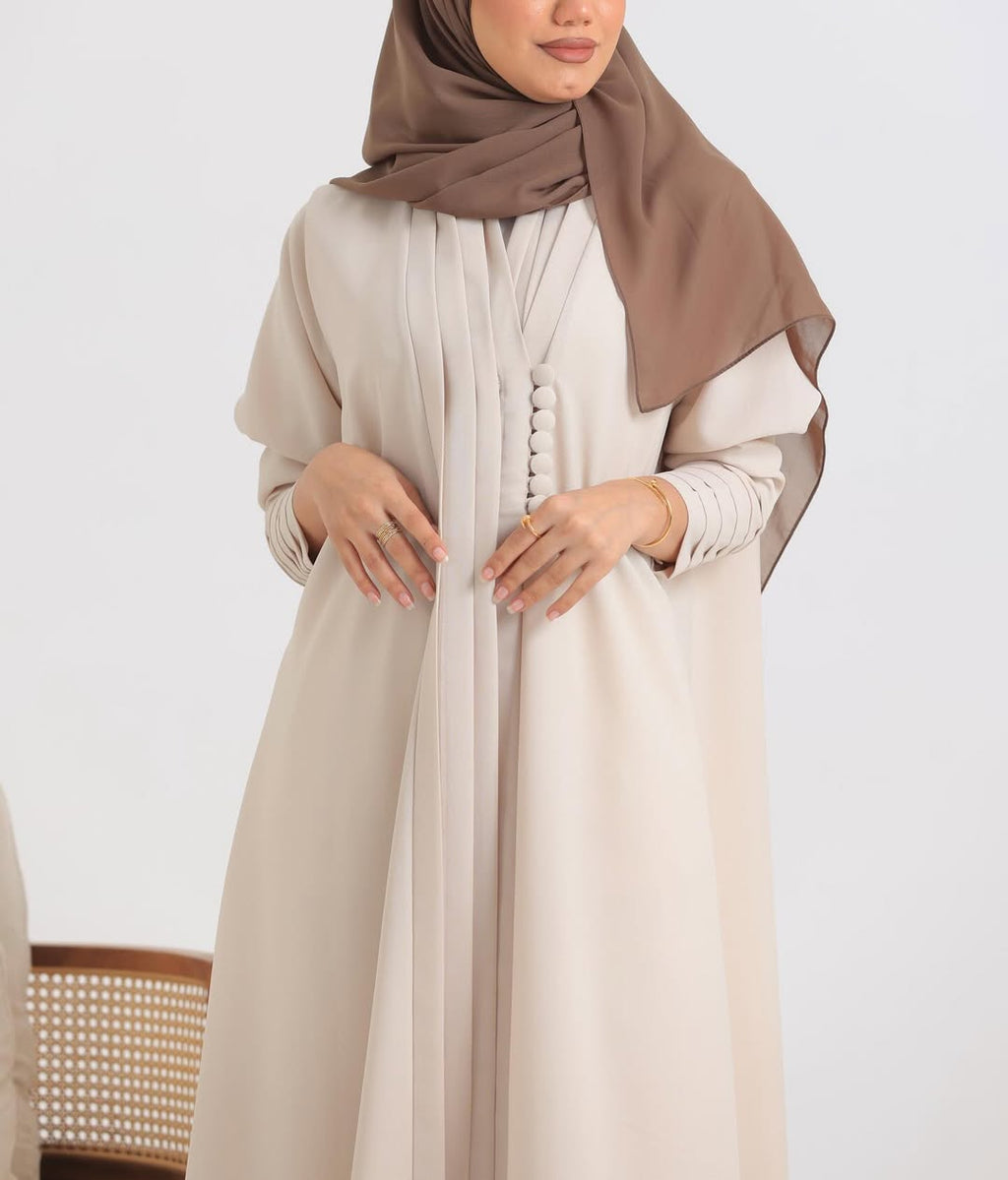 Beige Crepe pattern details Abaya