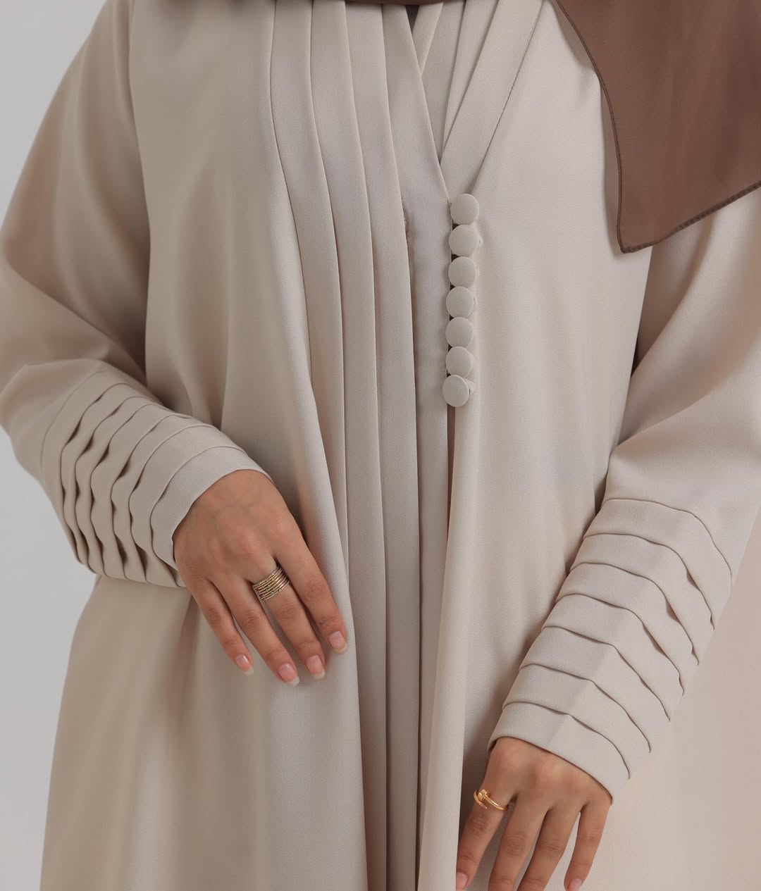 Beige Crepe pattern details Abaya