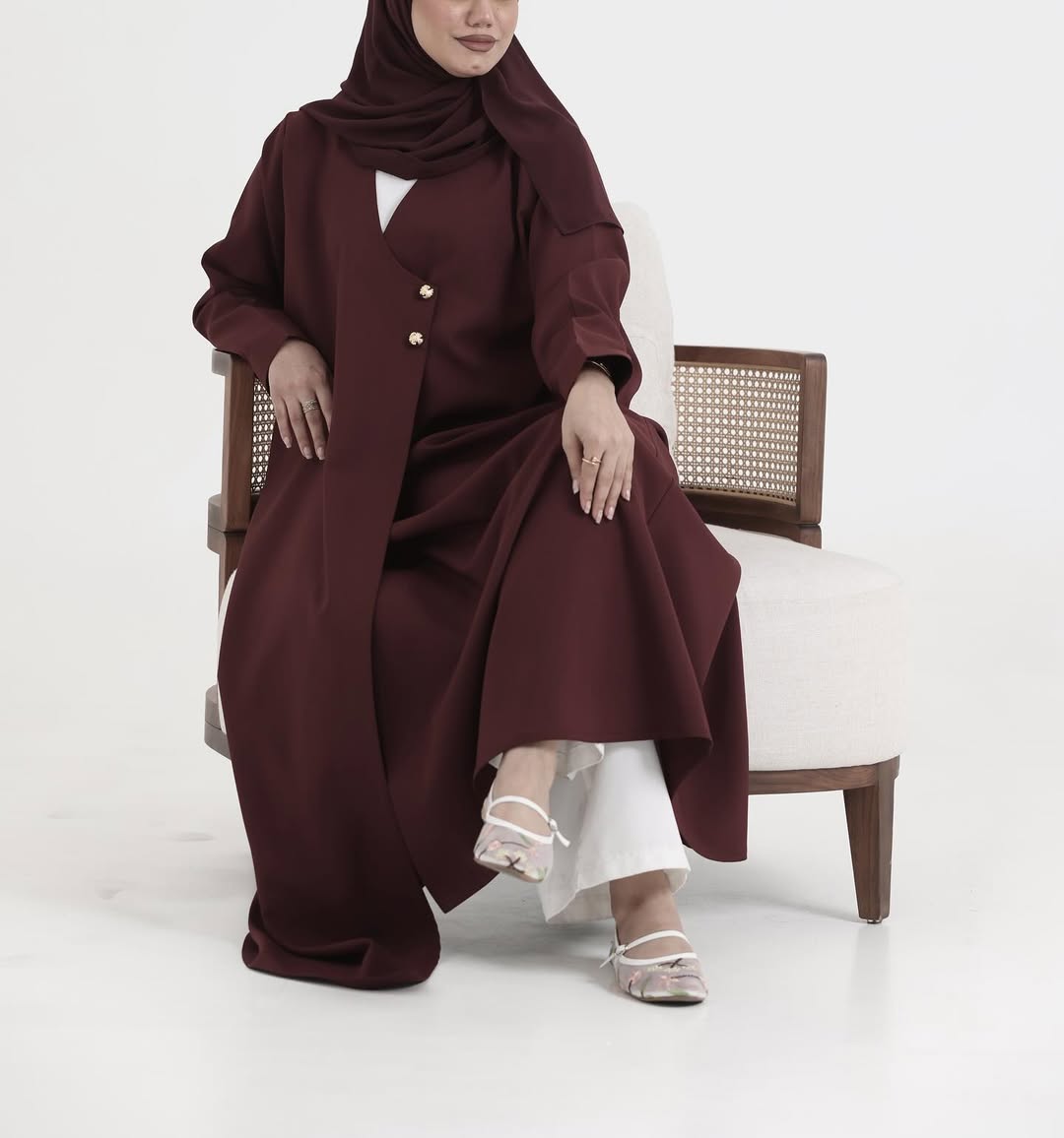 Burgundy Crepe Abaya  011