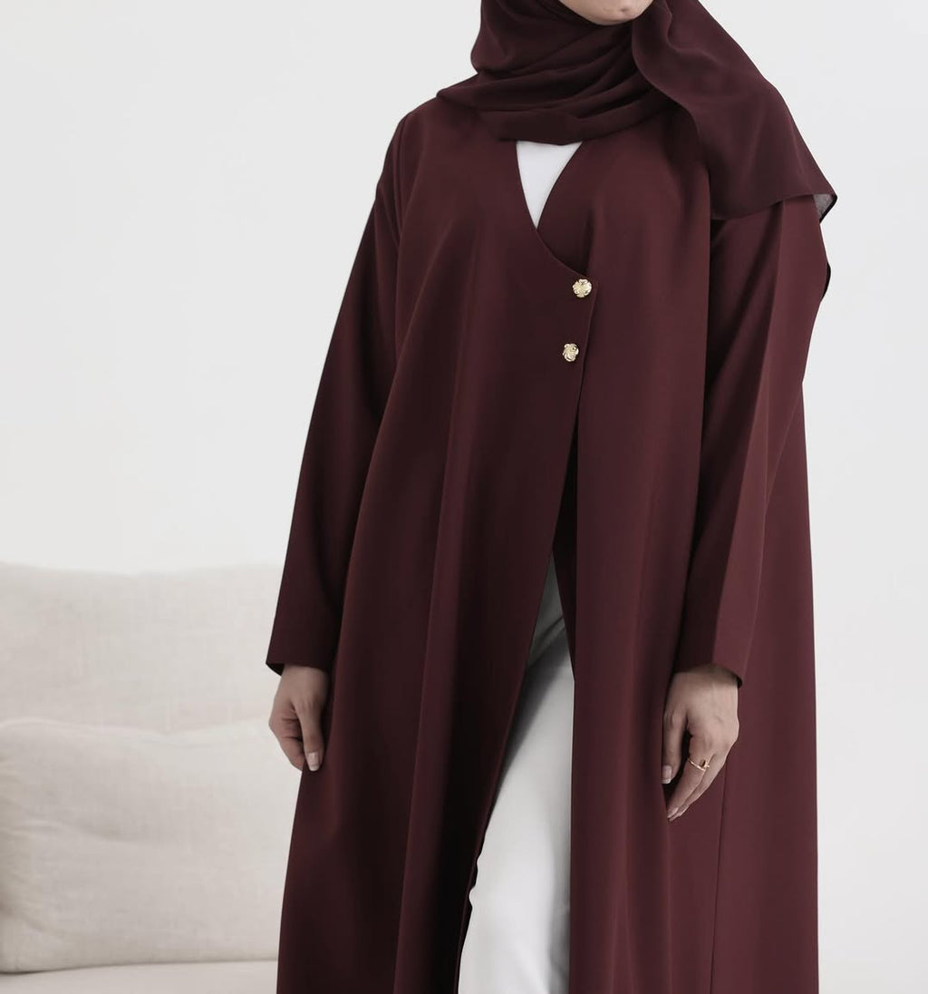 Burgundy Crepe Abaya  011