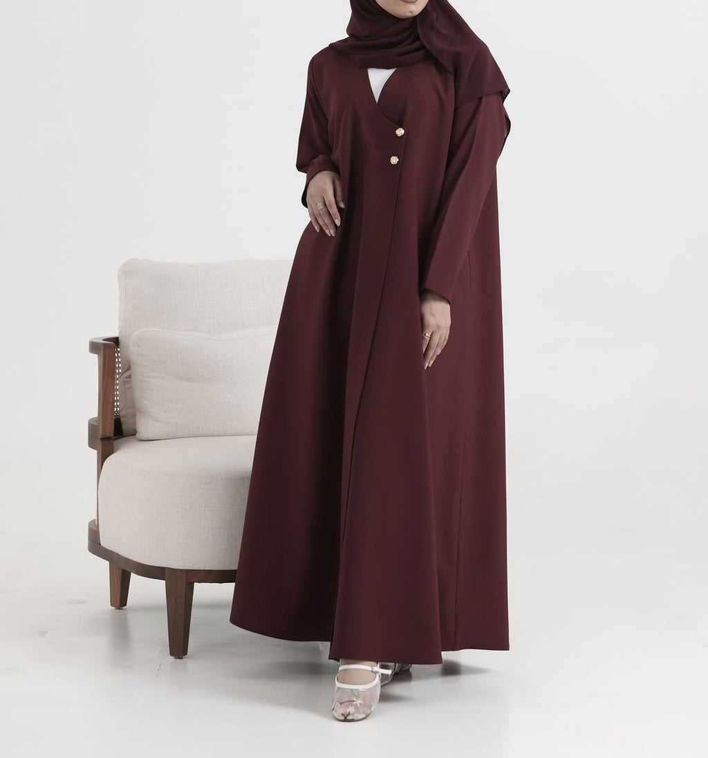 Burgundy Crepe Abaya  011