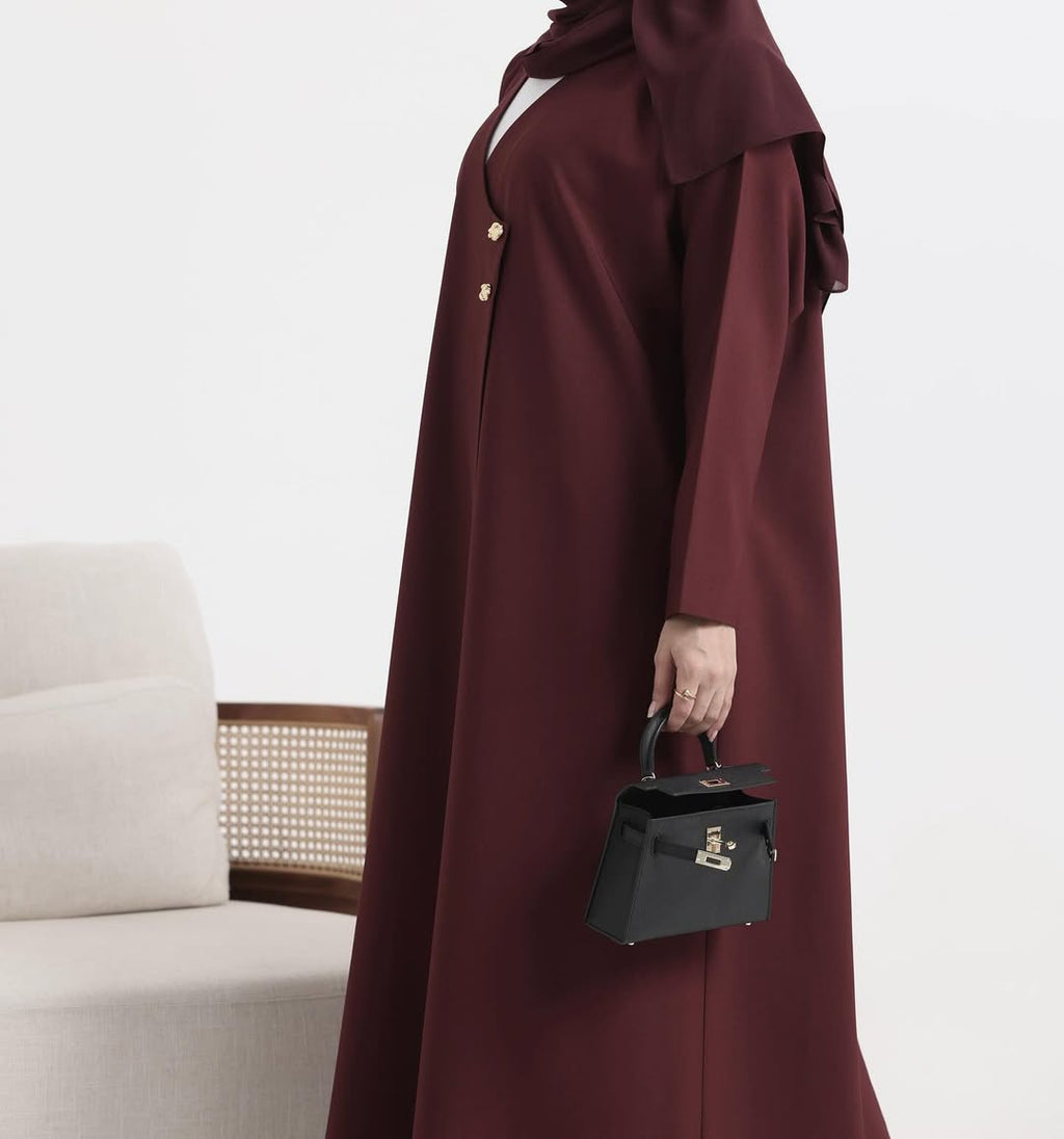Burgundy Crepe Abaya  011