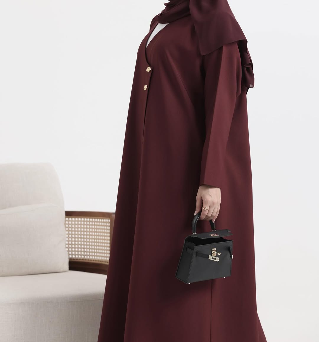 Burgundy Crepe Abaya  011