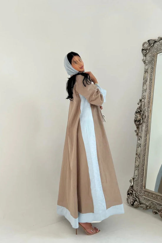 Beige and Blue Color Block Abaya