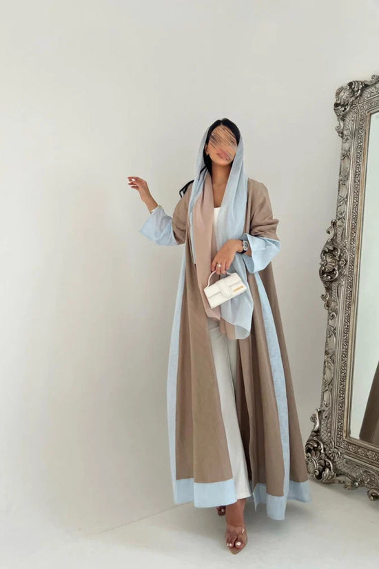 Beige and Blue Color Block Abaya