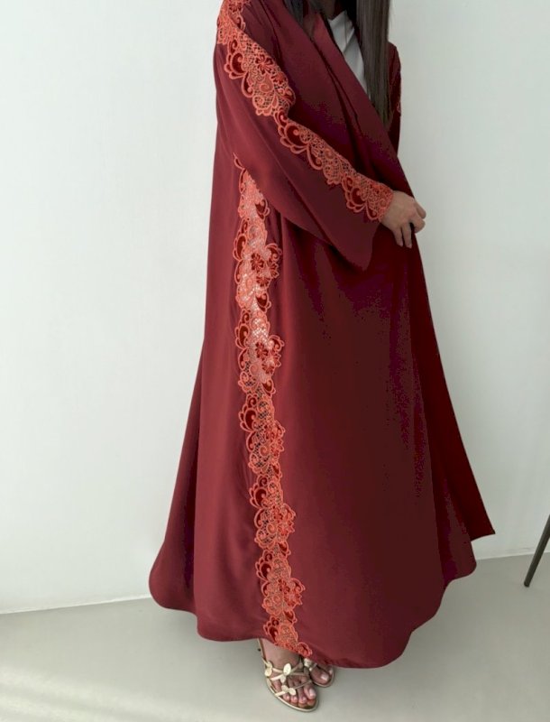 Rust Lace Abaya with Shaila