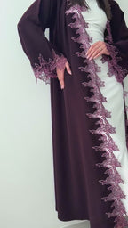 Purple Lace Open Abaya with Shaila