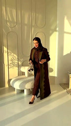Two-Tone Elegant Abaya with Scalloped Detailing